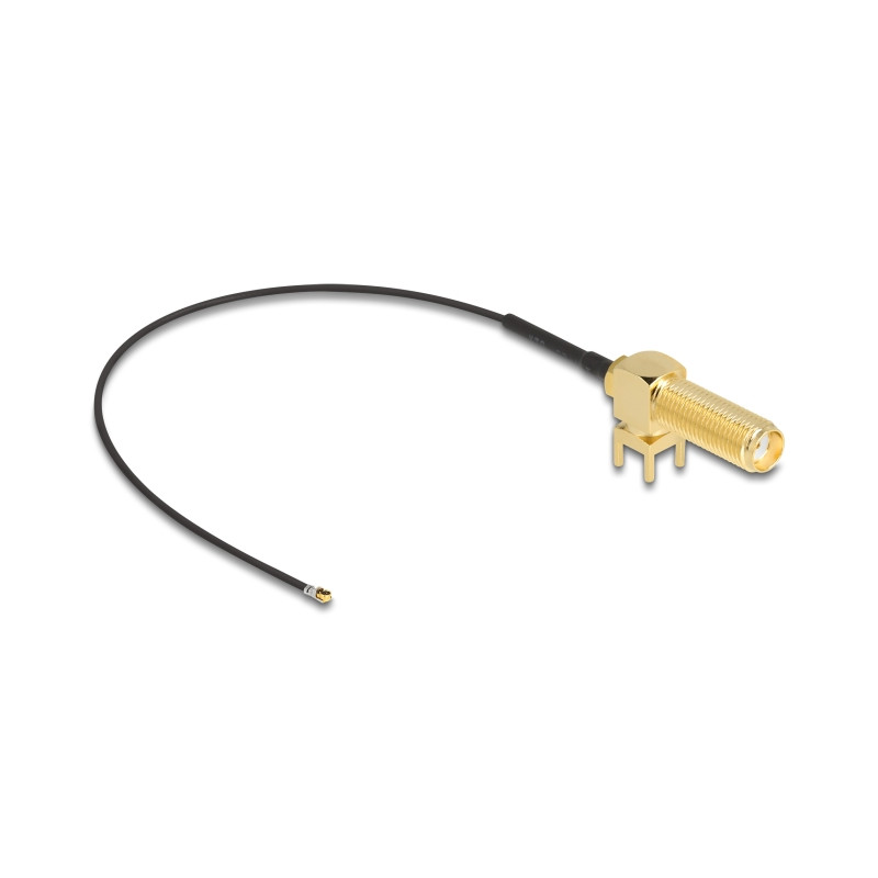 Delock Antennenkabel SMA 90° PCB Buchse zum Einbau zu I-PEX Inc., MHF® 4L Stecker 1.13 15 cm Gewindelänge 15 mm