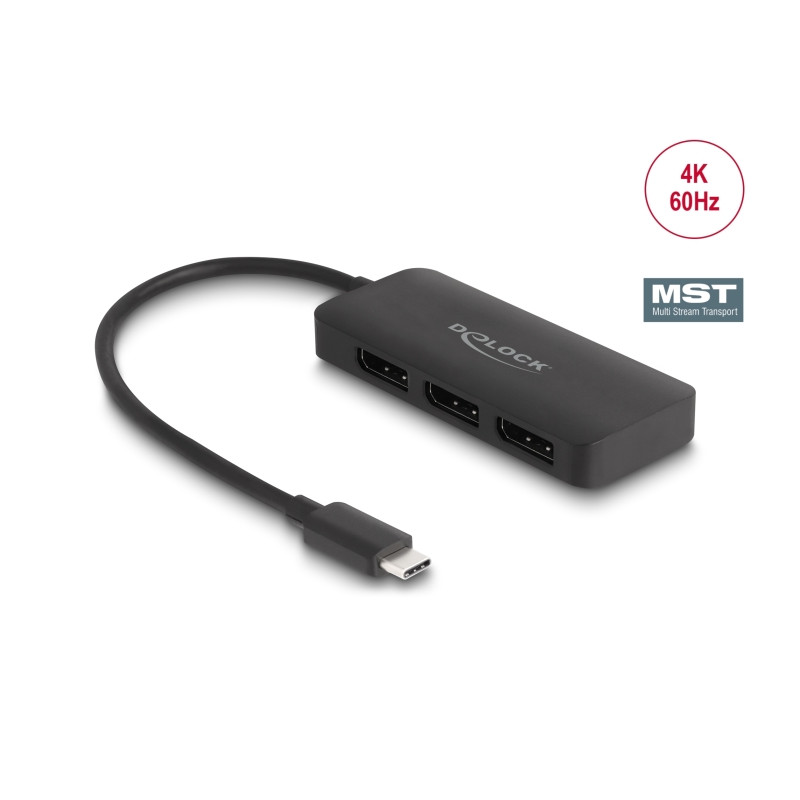 Delock USB Type-C™ Splitter (DP Alt Mode) zu 3 x DisplayPort MST 4K 60 Hz