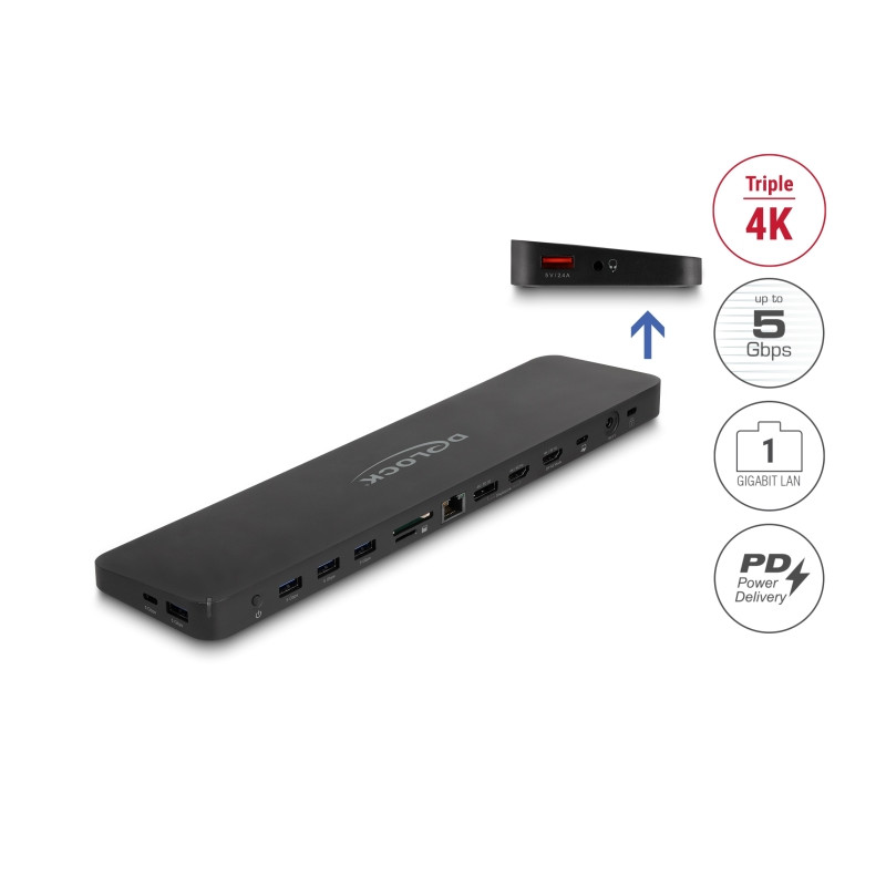 Delock USB Type-C™ Triple Display Dockingstation mit DisplayLink® 4K / USB 5 Gbps / LAN / SD / Audio / PD 80 W