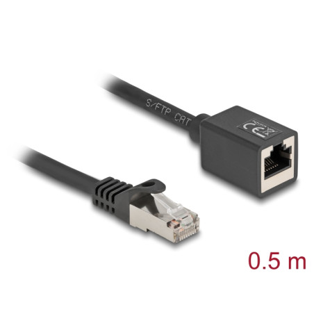 Delock Netzwerk Verlängerungskabel RJ45 Stecker zu RJ45 Buchse Cat.6A S/FTP 0,5 m schwarz