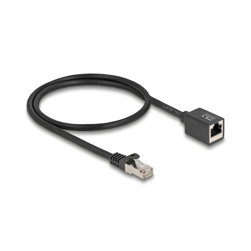 Delock Netzwerk Verlängerungskabel RJ45 Stecker zu RJ45 Buchse Cat.6A S/FTP 0,5 m schwarz