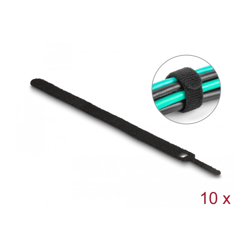Delock Klett-Kabelbinder L 200 x B 12 mm schwarz 10 Stück
