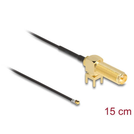 Delock Antennenkabel RP-SMA 90° PCB Buchse zum Einbau zu I-PEX Inc., MHF® 4L Stecker 1.13 15 cm Gewindelänge 15 mm