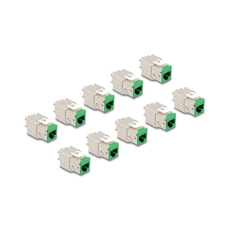 Delock Keystone Modul RJ45 Buchse zu LSA Cat.6A werkzeugfrei grün Set 10 Stück