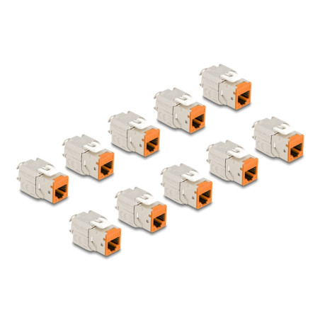 Delock Keystone Modul RJ45 Buchse zu LSA Cat.6A werkzeugfrei orange Set 10 Stück