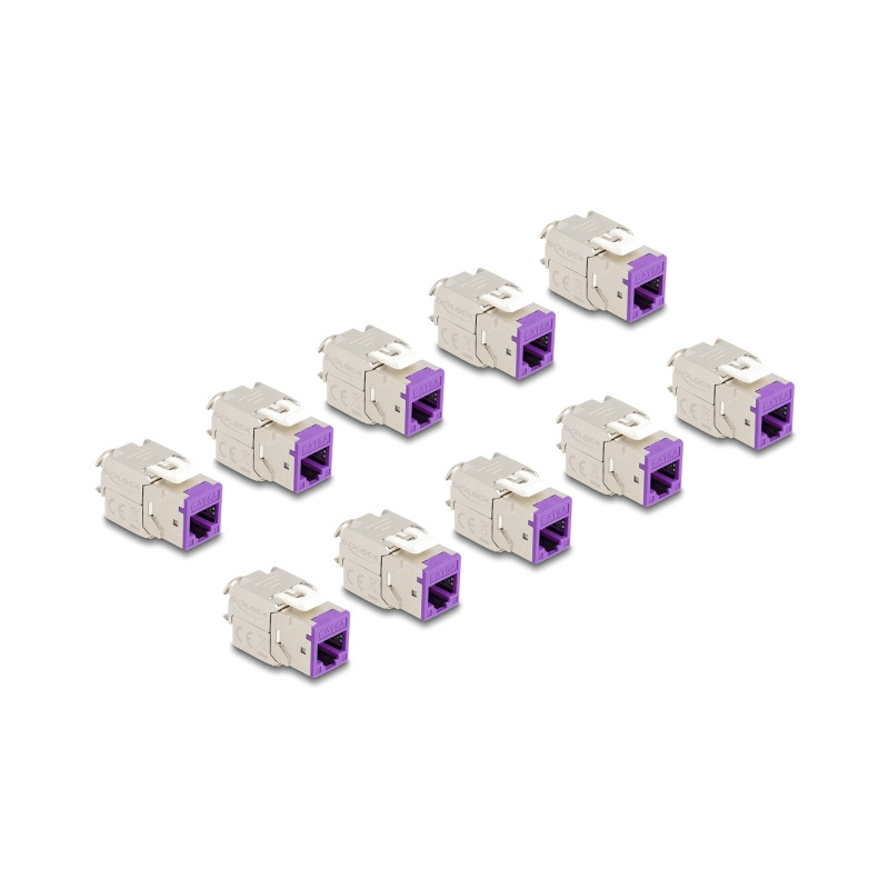 Delock Keystone Modul RJ45 Buchse zu LSA Cat.6A werkzeugfrei violett Set 10 Stück