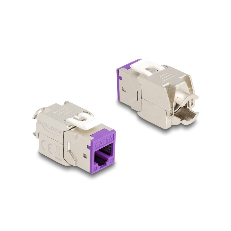 Delock Keystone Modul RJ45 Buchse zu LSA Cat.6A werkzeugfrei violett Set 10 Stück