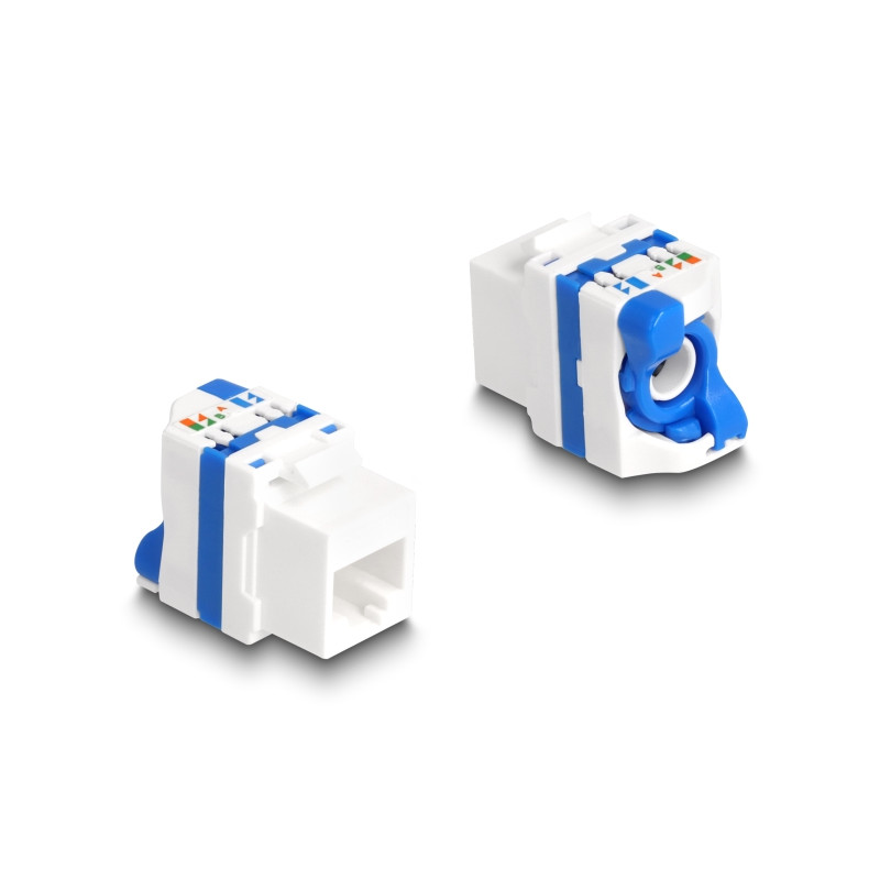 Delock Keystone Modul RJ45 Buchse zu LSA Cat.6A werkzeugfrei mit blauen Drehverschluss