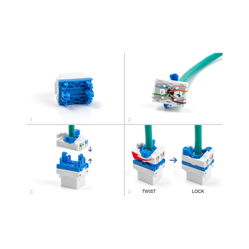 Delock Keystone Modul RJ45 Buchse zu LSA Cat.6A werkzeugfrei mit blauen Drehverschluss