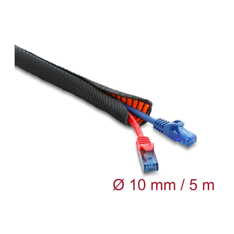 Delock Kabelschutzschlauch mit orangener Verschleißanzeige selbstschließend doppellagig 5 m x 10 mm schwarz