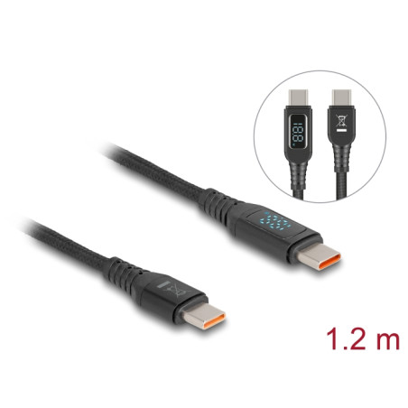 Delock USB 2.0 Daten- und Schnellladekabel USB Type-C™ Stecker zu Stecker PD 3.1 140 W mit Leistungsanzeige 1,20 m