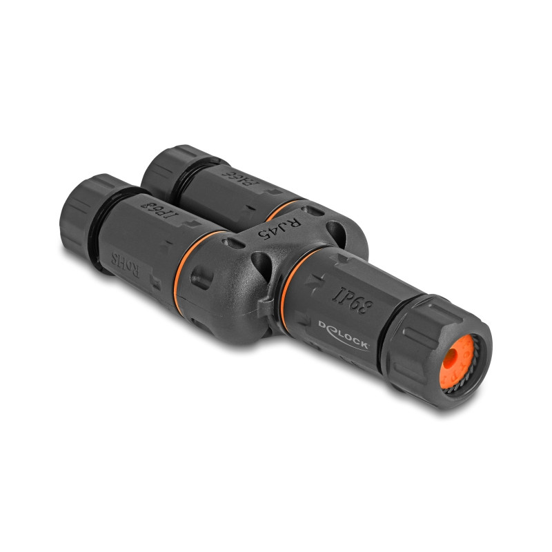 Delock Kabelverbinder Y-Adapter RJ45 Buchse zu 2 x RJ45 Buchse Cat.6 IP68 staub- und wasserdicht Outdoor