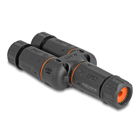 Delock Kabelverbinder Y-Adapter RJ45 Buchse zu 2 x RJ45 Buchse Cat.6 IP68 staub- und wasserdicht Outdoor