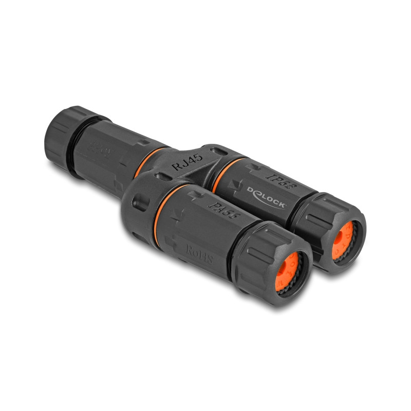 Delock Kabelverbinder Y-Adapter RJ45 Buchse zu 2 x RJ45 Buchse Cat.6 IP68 staub- und wasserdicht Outdoor