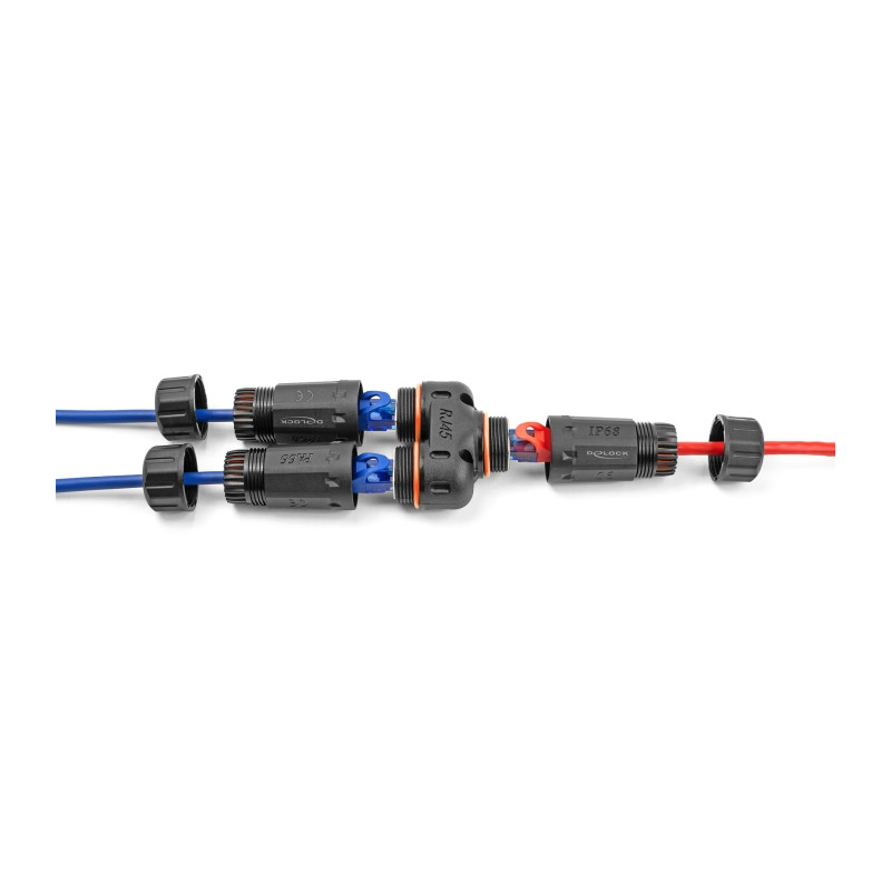 Delock Kabelverbinder Y-Adapter RJ45 Buchse zu 2 x RJ45 Buchse Cat.6 IP68 staub- und wasserdicht Outdoor