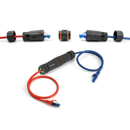 Delock Kabelverbinder RJ45 Buchse zu RJ45 Buchse Cat.6A mit M20 Gewinde und zwei Dichtungen für Slim Kabel IP68 staub- und wasse
