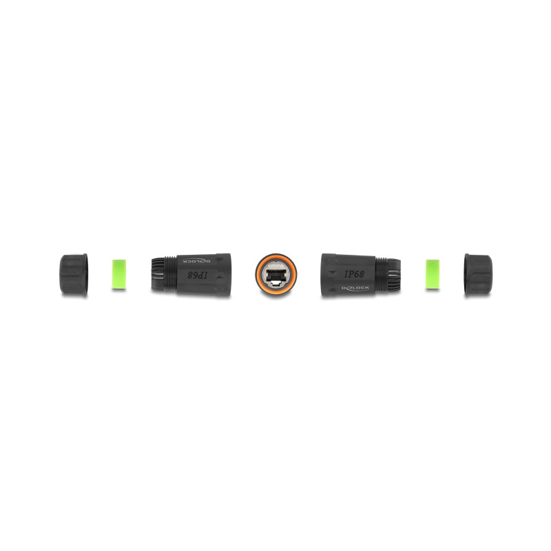 Delock Kabelverbinder RJ45 Buchse zu RJ45 Buchse Cat.6A mit M20 Gewinde und zwei Dichtungen für Slim Kabel IP68 staub- und wasse
