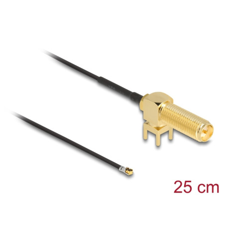 Delock Antennenkabel RP-SMA 90° PCB Buchse zum Einbau zu I-PEX Inc., MHF® 4L Stecker 1.13 25 cm Gewindelänge 15 mm