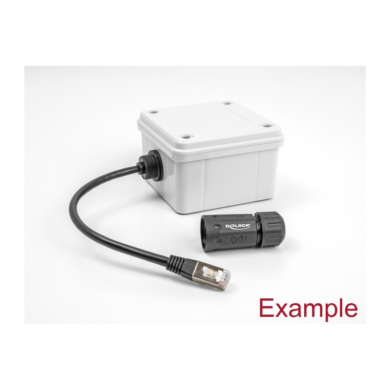 Delock Kabel RJ45 Stecker zu RJ45 Buchse Cat.6A zum Einbau mit M20 Gewinde und Gehäuse IP68 staub- und wasserdicht 25 cm schwarz