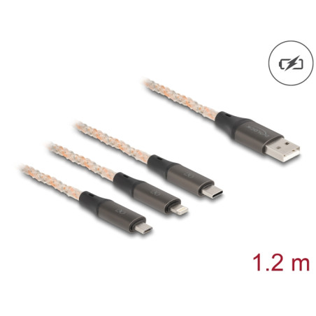 Delock USB RGB Ladekabel 3 in 1 Typ-A zu Lightning™ / Micro USB / USB Type-C™ 1,20 m