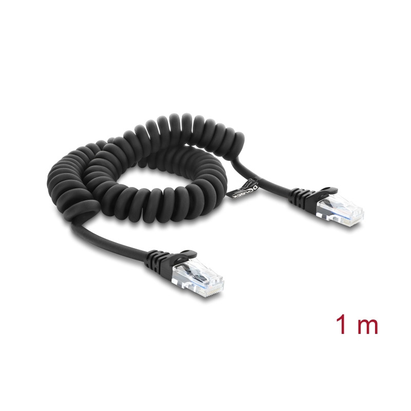 Delock RJ50 Spiralkabel Stecker zu Stecker 1 m schwarz