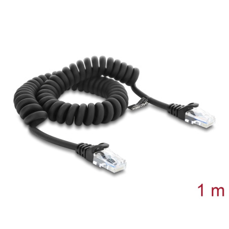 Delock RJ50 Spiralkabel Stecker zu Stecker 1 m schwarz