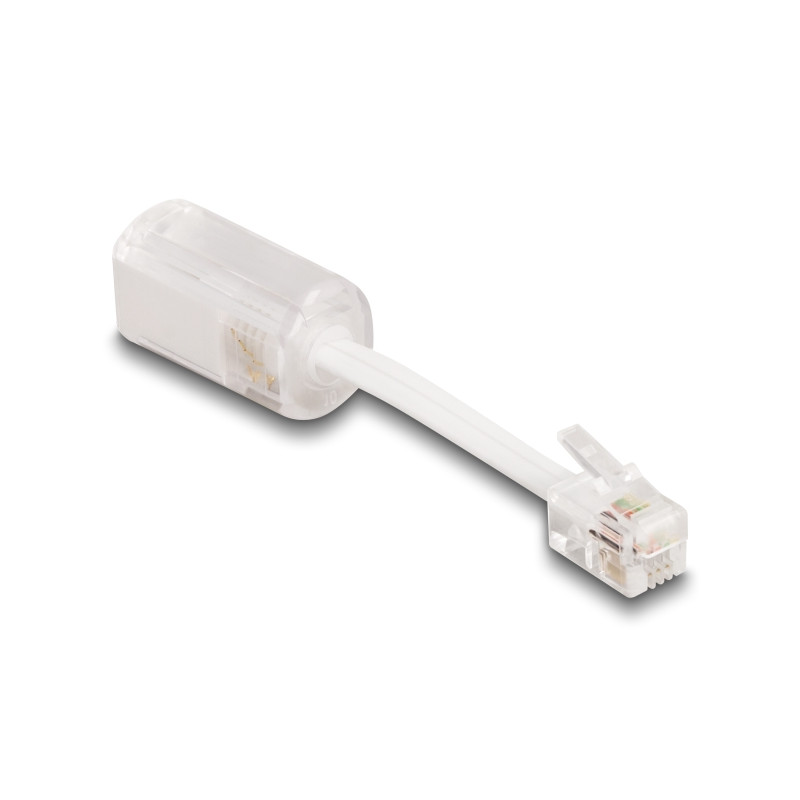 Delock Telefonkabel-Verdrehschutz Adapter RJ10 Stecker zu RJ10 Buchse mit Anschlusskabel 30 mm transparent / weiß