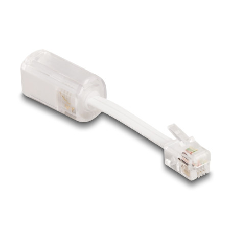 Delock Telefonkabel-Verdrehschutz Adapter RJ10 Stecker zu RJ10 Buchse mit Anschlusskabel 30 mm transparent / weiß