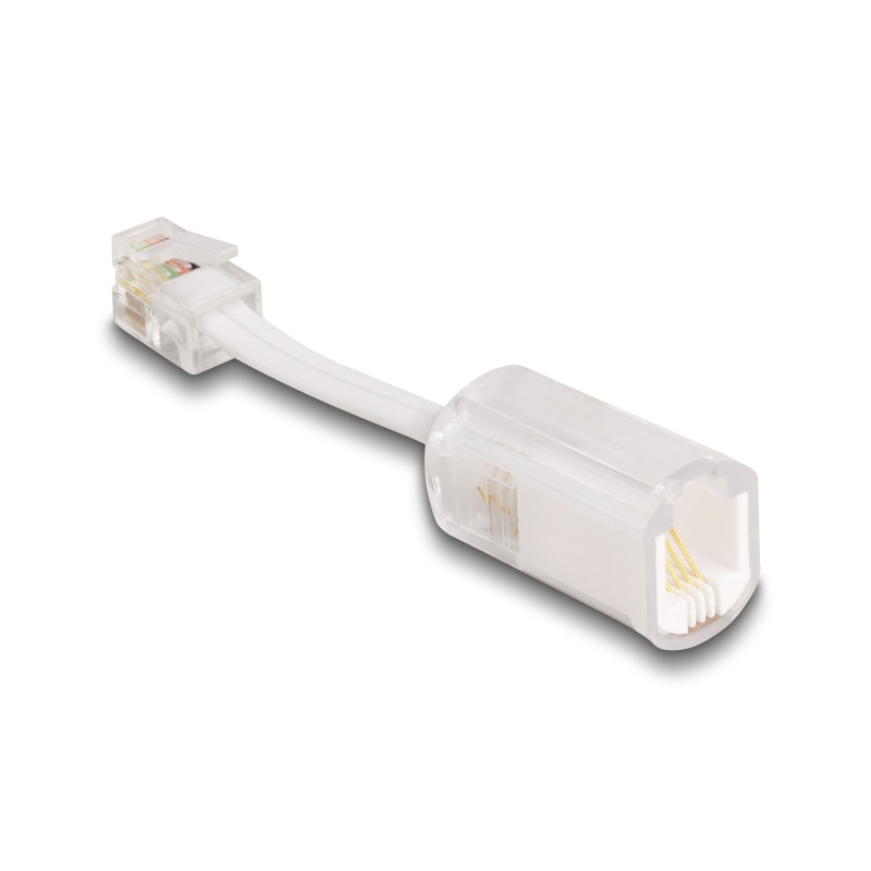 Delock Telefonkabel-Verdrehschutz Adapter RJ10 Stecker zu RJ10 Buchse mit Anschlusskabel 30 mm transparent / weiß