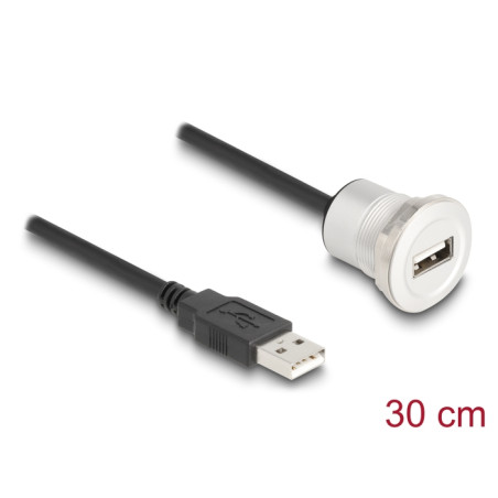 Delock USB 2.0 Typ-A Einbaubuchse mit Kabelpeitsche Stecker 30 cm Aluminium