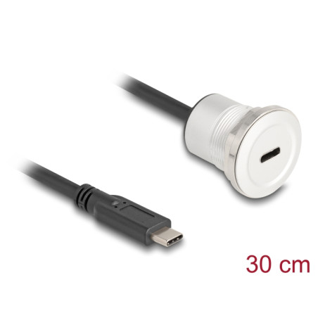 Delock USB 10 Gbps Type-C™ Einbaubuchse mit Kabelpeitsche Stecker 30 cm Aluminium