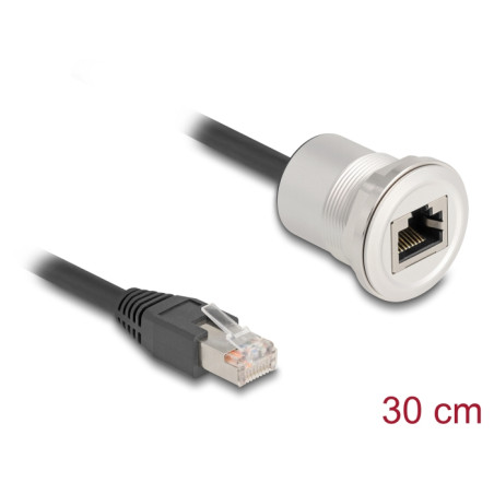 Delock RJ45 Einbaubuchse mit Kabelpeitsche Stecker Cat.5e STP 30 cm Aluminium