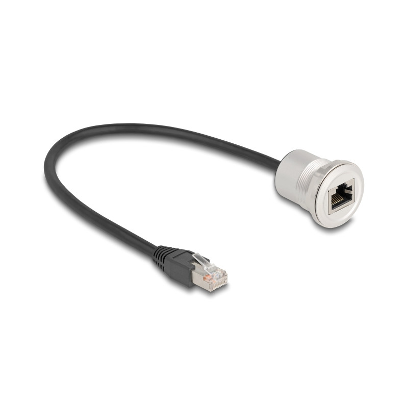 Delock RJ45 Einbaubuchse mit Kabelpeitsche Stecker Cat.5e STP 30 cm Aluminium