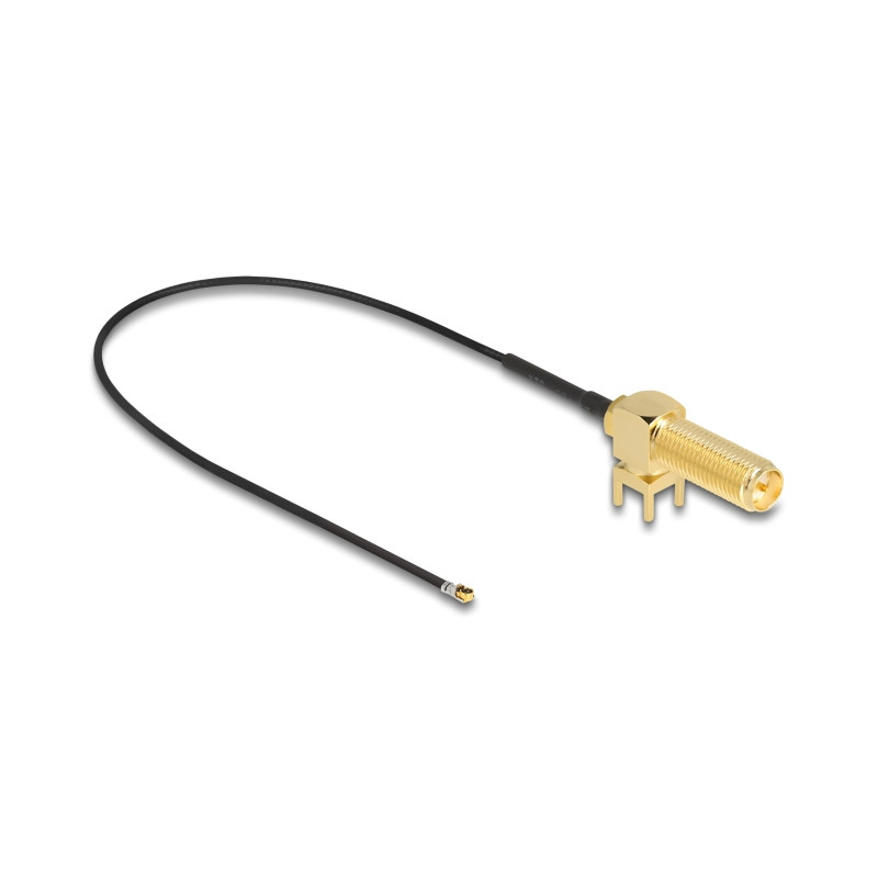Delock Antennenkabel RP-SMA 90° PCB Buchse zum Einbau zu I-PEX Inc., MHF® 4L Stecker 1.13 25 cm Gewindelänge 15 mm