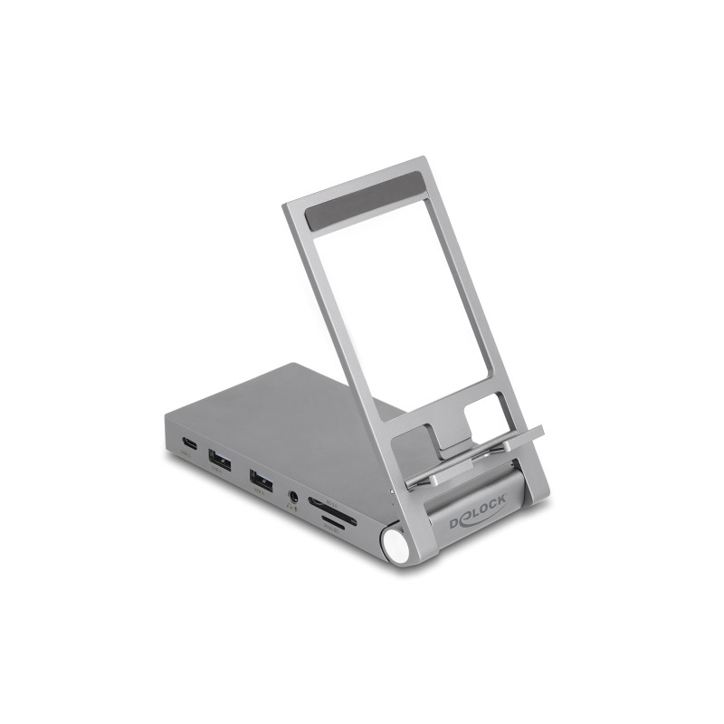 Delock Tablet und Notebook Dockingstation 4K mit integrierter Halterung - HDMI / USB / Hub / SD / Micro SD / PD 3.0 - klappbar