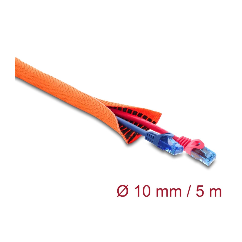 Delock Kabelschutzschlauch mit schwarzer Verschleißanzeige selbstschließend doppellagig 5 m x 10 mm orange