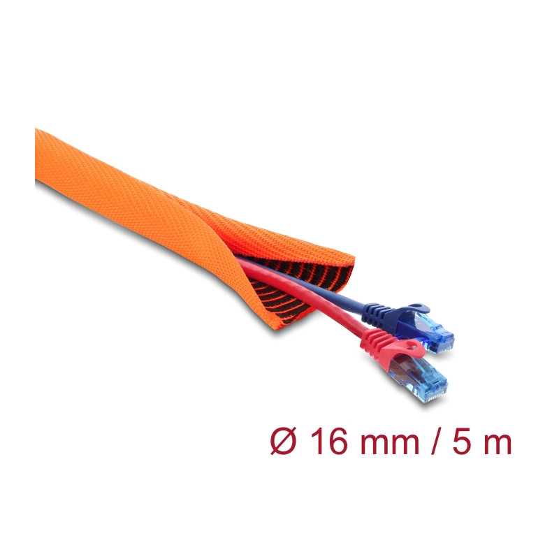 Delock Kabelschutzschlauch mit schwarzer Verschleißanzeige selbstschließend doppellagig 5 m x 16 mm orange