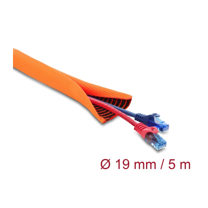 Delock Kabelschutzschlauch mit schwarzer Verschleißanzeige selbstschließend doppellagig 5 m x 19 mm orange
