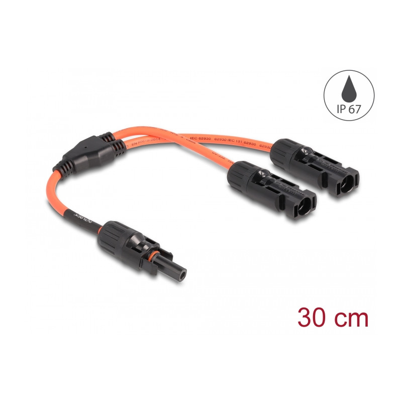 Delock DL4 Solar Splitter Kabel 1 x Buchse zu 2 x Stecker 30 cm rot
