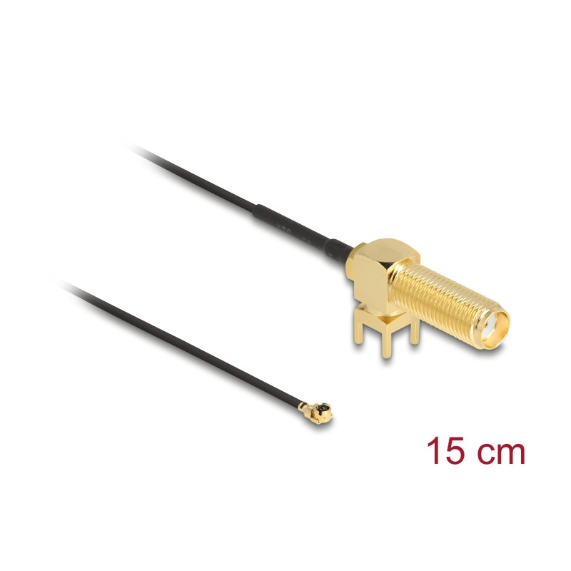 Delock Antennenkabel SMA 90° PCB Buchse zum Einbau zu I-PEX Inc., MHF® I Stecker 1.13 15 cm Gewindelänge 15 mm