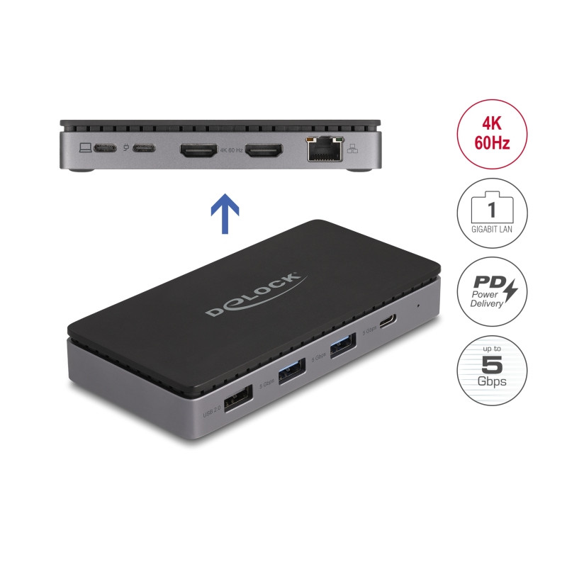 Delock USB Type-C™ Dockingstation 4K - Dual HDMI MST / USB / Gigabit LAN / PD 3.0 85 W