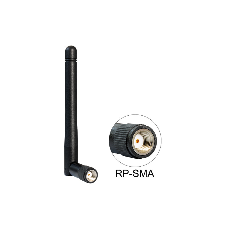 Delock WLAN 802.11 b/g/n Antenne RP-SMA Stecker 2 dBi omnidirektional mit Kippgelenk schwarz