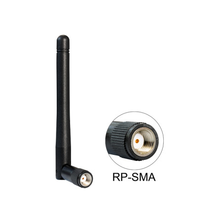 Delock WLAN 802.11 b/g/n Antenne RP-SMA Stecker 2 dBi omnidirektional mit Kippgelenk schwarz