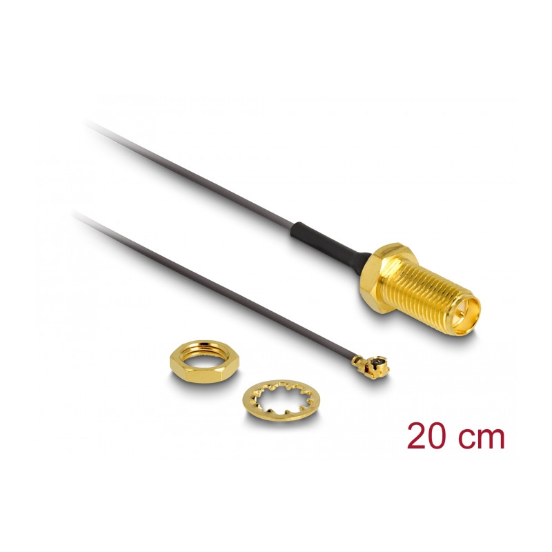 Delock Antennenkabel RP-SMA Buchse zum Einbau zu I-PEX Inc., MHF® I Stecker 1.13 20 cm Gewindelänge 10 mm 6 GHz