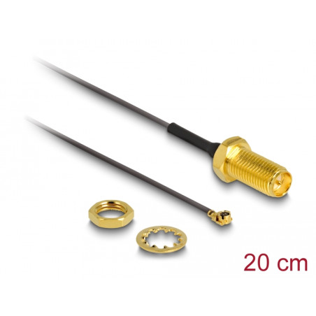 Delock Antennenkabel RP-SMA Buchse zum Einbau zu I-PEX Inc., MHF® I Stecker 1.13 20 cm Gewindelänge 10 mm 6 GHz