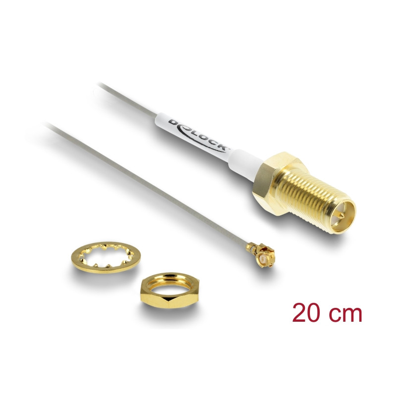 Delock Antennenkabel RP-SMA Buchse zum Einbau zu I-PEX Inc., MHF® I Stecker 1.37 20 cm, Gewindelänge 10 mm