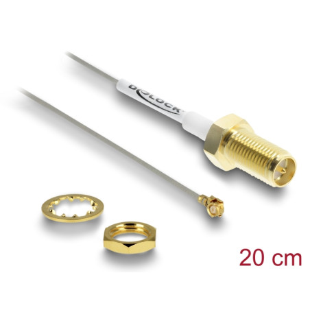 Delock Antennenkabel RP-SMA Buchse zum Einbau zu I-PEX Inc., MHF® I Stecker 1.37 20 cm, Gewindelänge 10 mm