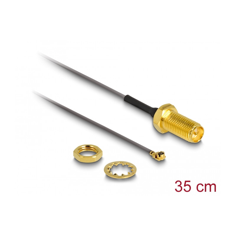 Delock Antennenkabel RP-SMA Buchse zum Einbau zu I-PEX Inc., MHF® I Stecker 1.13 35 cm Gewindelänge 10 mm 6 GHz