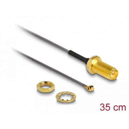 Delock Antennenkabel RP-SMA Buchse zum Einbau zu I-PEX Inc., MHF® I Stecker 1.13 35 cm Gewindelänge 10 mm 6 GHz