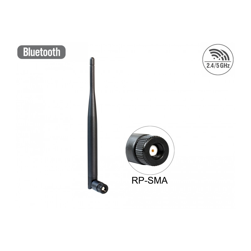 Delock WLAN 802.11 ac/a/b/g/n Antenne RP-SMA Stecker 4 - 5 dBi omnidirektional mit Kippgelenk schwarz